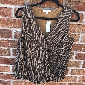 Anthropologie Ari + Ali Ladies L Kasi Shimmer Top Zebra Print NWT